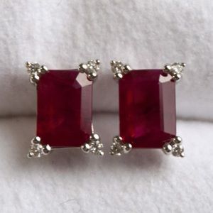 2.25 Carat Natural Ruby Stud Earrings With 0.07 Carat Diamonds 18K White Gold